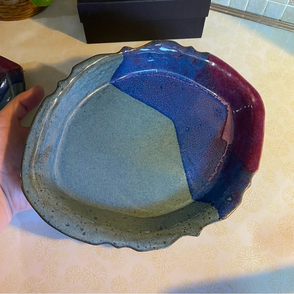 Vintage Pottery Set whimsical colours & heart candle holder jewelry dish catchal - Picture 8 of 12